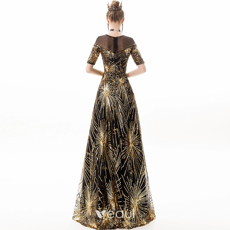 Black And Gold Floor Length Dress Black 2024 And Gold Long Gown