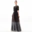 Chic / Belle Noire Argenté Robe De Soirée 2019 Princesse Encolure Dégagée Paillettes Gland 1/2 Manches Longue Robe De Ceremonie