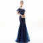 Charmant Bleu Marine Robe De Soirée 2019 Trompette / Sirène De l'épaule En Dentelle Fleur Manches Courtes Dos Nu Longue Robe De Ceremonie