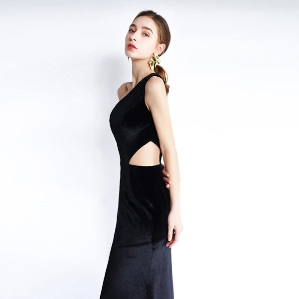 Chic / Beautiful Black Evening Dresses 2019 Trumpet / Mermaid Suede One-Shoulder Sleeveless Backless Floor-Length / Long Formal Dresses