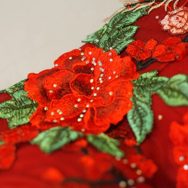 Fée Des Fleurs Rouge Robe De Bal 2019 Princesse De l'épaule Faux Diamant En Dentelle Appliques Manches Courtes Dos Nu Longue Robe De Ceremonie