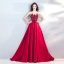 Chic / Beautiful Burgundy Evening Dresses  2019 A-Line / Princess Scoop Neck Beading Appliques Lace Flower Pearl Rhinestone Sequins Sleeveless Court Train Formal Dresses