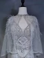 High End Silber Abendkleider 2019 Meerjungfrau V-Ausschnitt Handgefertigt Perlenstickerei Kristall Perle Strass Ärmellos Rückenfreies Sweep / Pinsel Zug Festliche Kleider
