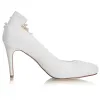 Elegant Ivory Satin Lace Pearl Wedding Shoes 2021 8 cm Stiletto Heels Pointed Toe Wedding Pumps High Heels