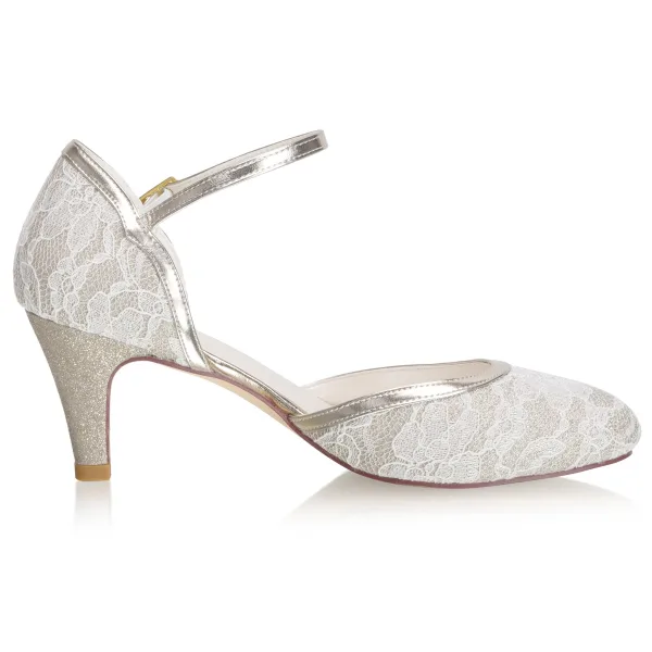 Mode Champagne En Dentelle Chaussure De Mariée 2021 Satin 6 cm Talons Aiguilles À Bout Rond Mariage Talons Hauts