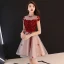 Charming Burgundy Party Dresses 2019 A-Line / Princess High Neck Crystal Lace Flower Appliques Cap Sleeves Short Formal Dresses
