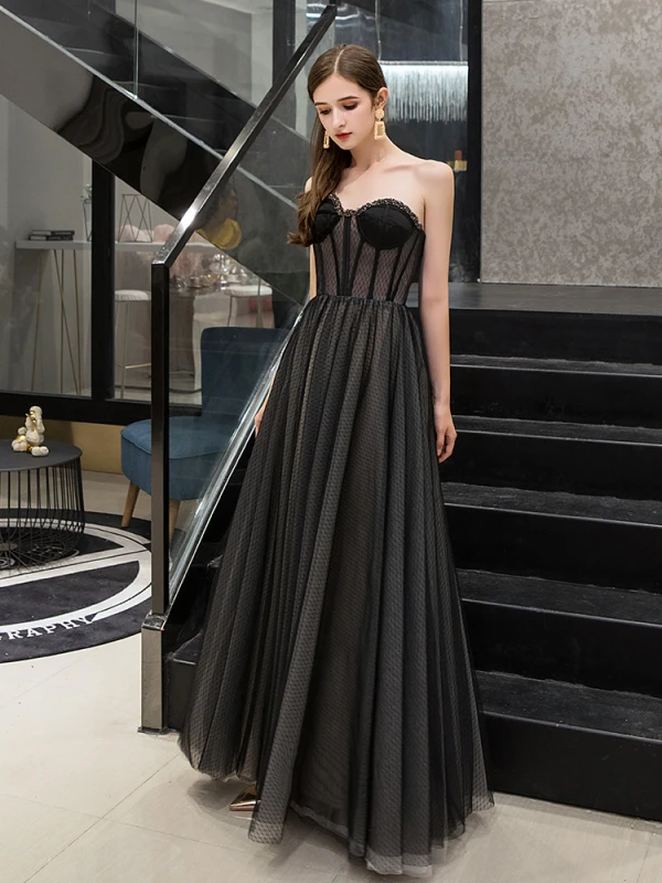 Chic / Beautiful Black Evening Dresses 2019 A-Line / Princess Sweetheart Beading Lace Flower Sleeveless Backless Floor-Length / Long Formal Dresses