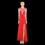 Classy Red Evening Dresses  2019 A-Line / Princess Scoop Neck Rhinestone Lace Flower Cap Sleeves Split Front Floor-Length / Long Formal Dresses