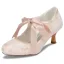 Schlicht Ivory / Creme Satin Spitze Brautschuhe 2021 Schleife 6 cm Stilettos Runde Zeh Hochzeit Pumps Hochhackige