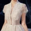 Fabulous Champagne Wedding Dresses 2019 A-Line / Princess High Neck Beading Sequins Lace Flower Short Sleeve Royal Train