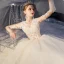 Charmant Champagne Robe De Mariée 2019 Robe Boule Encolure Dégagée Paillettes En Dentelle Fleur 1/2 Manches Cathedral Train
