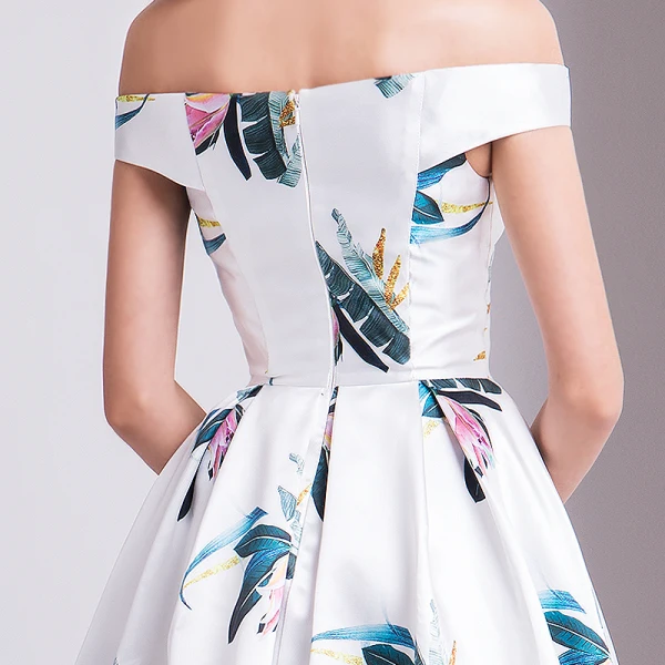 Modern / Fashion Ivory Evening Dresses 2019 A-Line / Princess Off-The-Shoulder Printing Short Sleeve Backless Floor-Length / Long Formal Dresses