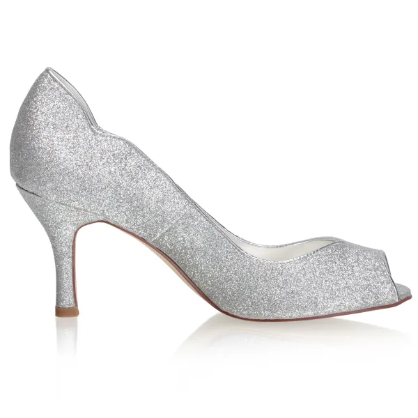 Scintillantes Argenté Glitter Chaussure De Mariée 2021 8 cm Mariage Talons Aiguilles Peep Toes / Bout Ouvert Talons Hauts
