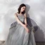 Chic / Beautiful Grey Ruffle Evening Dresses  2019 A-Line / Princess Scoop Neck Beading Lace Flower Sleeveless Backless Sash Floor-Length / Long Formal Dresses