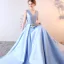 Chic / Beautiful Sky Blue Evening Dresses  2019 A-Line / Princess V-Neck Crystal Lace Flower Sleeveless Bow Floor-Length / Long Formal Dresses