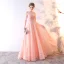 Chic / Belle Perle Rose Robe De Soirée 2019 Princesse Encolure Dégagée Paillettes En Dentelle Fleur Sans Manches Longue Robe De Ceremonie