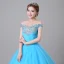 Traditional Pool Blue Prom Dresses 2019 Ball Gown Off-The-Shoulder Crystal Pearl Rhinestone Sequins Short Sleeve Backless Floor-Length / Long Formal Dresses
