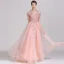 High-end Candy Pink Evening Dresses  2019 A-Line / Princess Square Neckline Handmade  Lace Flower Sequins Cap Sleeves Beading Tassel Floor-Length / Long Formal Dresses