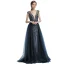 Chic Bleu Marine Robe De Soirée 2019 Princesse V-Cou Fait main Perlage Cristal Faux Diamant Sans Manches Dos Nu Longue Robe De Ceremonie