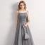 Chic / Belle Gris Robe De Bal 2019 Princesse Bretelles Spaghetti Noeud Perlage Paillettes Sans Manches Dos Nu Longueur Cheville Robe De Ceremonie