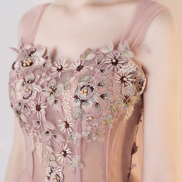 Chic / Beautiful Nude Prom Dresses 2018 A-Line / Princess Lace Appliques Pearl Rhinestone Off-The-Shoulder Backless Sleeveless Ankle Length Formal Dresses