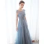 Chic / Beautiful Sky Blue Evening Dresses  2019 A-Line / Princess Scoop Neck Beading Cap Sleeves Floor-Length / Long Formal Dresses