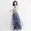 Modern / Fashion Silver Grey Evening Dresses  2019 A-Line / Princess Scoop Neck Lace Sleeveless Cascading Ruffles Floor-Length / Long Formal Dresses