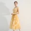 Chic / Belle Jaune de retour Robe De Graduation 2019 Princesse Encolure Carrée En Dentelle Fleur Sans Manches Dos Nu Thé Longueur Robe De Ceremonie