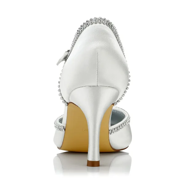 Chic / Beautiful Ivory Rhinestone Wedding Shoes 2021 8 cm Stiletto Heels Pointed Toe Wedding High Heels