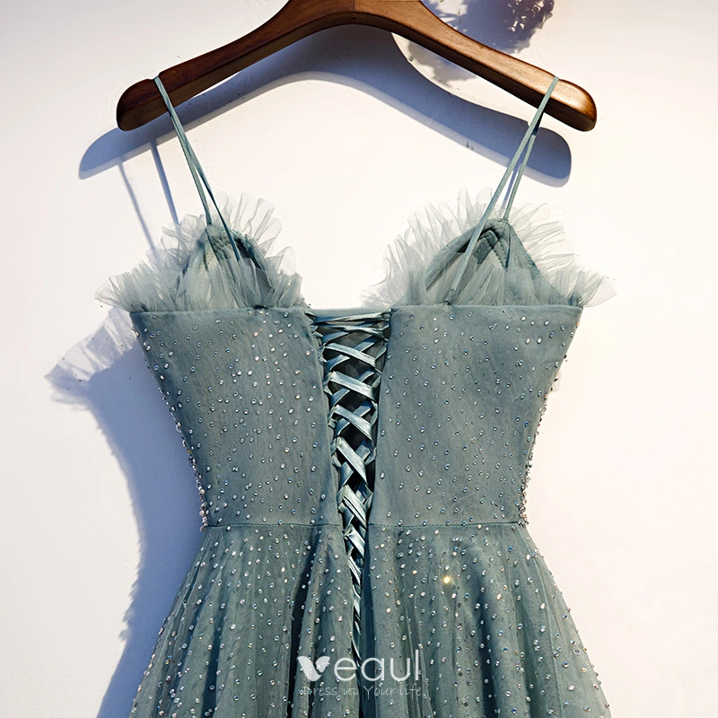 Chic / Beautiful Green Evening Dresses 2019 A-Line / Princess Spaghetti ...