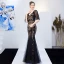 Charming Black Gold Evening Dresses  2019 Trumpet / Mermaid V-Neck Sequins Short Sleeve Backless Floor-Length / Long Formal Dresses