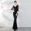 Chic / Beautiful Solid Color Burgundy Evening Dresses  2019 Trumpet / Mermaid V-Neck Beading Tassel 3/4 Sleeve Floor-Length / Long Formal Dresses