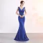 Chic / Belle Bleu Marine Robe De Soirée 2019 Trompette / Sirène V-Cou Perlage Cristal Sans Manches Dos Nu Longue Robe De Ceremonie