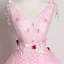 Élégant Rose Bonbon Robe De Bal 2019 Princesse V-Cou Fleur Perlage En Dentelle Appliques Sans Manches Dos Nu Longue Robe De Ceremonie