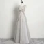 Chic / Belle Gris Robe De Soirée 2019 Princesse Sans Manches Perlage Faux Diamant En Dentelle Fleur Encolure Dégagée Dos Nu Longue Robe De Ceremonie