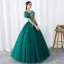 Chic / Beautiful Dark Green Prom Dresses 2019 Ball Gown Scoop Neck Rhinestone Lace Flower Short Sleeve Backless Floor-Length / Long Formal Dresses