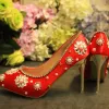 Charming Red Wedding Shoes 2019 Leather Pearl Rhinestone 10 cm Stiletto Heels Pointed Toe Wedding Pumps