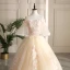 Chic / Beautiful Champagne Prom Dresses 2019 A-Line / Princess Off-The-Shoulder Lace Flower Appliques Pearl Sequins 1/2 Sleeves Backless Floor-Length / Long Formal Dresses