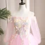 Elegant Candy Pink Prom Dresses 2019 A-Line / Princess Off-The-Shoulder Sequins Lace Flower Appliques 3/4 Sleeve Backless Floor-Length / Long Formal Dresses