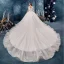 Charmant Ivoire Robe De Mariée 2019 Robe Boule V-Cou Noeud En Dentelle Fleur 1/2 Manches Dos Nu Royal Train