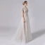 Charmant Champagner Brautkleider / Hochzeitskleider 2021 A Linie Perlenstickerei Kristall Pailletten Tiefer V-Ausschnitt Kurze Ärmel Rückenfreies Sweep / Pinsel Zug Hochzeit