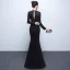 Chic / Belle Couleur Unie Noire Robe De Soirée 2019 Trompette / Sirène Encolure Dégagée Perlage Cristal Paillettes Manches Longues Dos Nu Longue Robe De Ceremonie