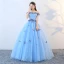 Chic / Beautiful Pool Blue Prom Dresses 2019 A-Line / Princess Off-The-Shoulder Lace Butterfly Sleeveless Backless Floor-Length / Long Formal Dresses