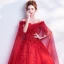 Affordable Red Wedding Dresses 2019 A-Line / Princess Off-The-Shoulder Beading Sequins Appliques Lace Flower Short Sleeve Backless Watteau Train
