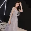 Élégant Gris Robe De Soirée 2019 Princesse V-Cou Noeud En Dentelle Fleur 1/2 Manches Dos Nu Longue Robe De Ceremonie
