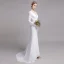 Charmant Couleur Unie Blanche Plage Robe De Mariée 2019 Trompette / Sirène V-Cou Perle En Dentelle Fleur Ceinture Manches Longues Dos Nu Train De Balayage