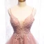 Chic / Belle Perle Rose Robe De Cocktail 2019 Princesse Bretelles Spaghetti Perlage Paillettes En Dentelle Fleur Sans Manches Dos Nu Asymétrique Robe De Ceremonie