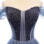 Edles Meeresblau Abendkleider 2019 A Linie Off Shoulder Perlenstickerei Kristall Ärmellos Rückenfreies Sweep / Pinsel Zug Festliche Kleider