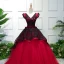 Vintage / Retro Black Red Prom Dresses 2019 Ball Gown V-Neck Lace Flower Appliques Sleeveless Backless Court Train Formal Dresses