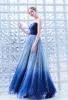 Modern / Fashion Ocean Blue Evening Dresses  2019 A-Line / Princess Spaghetti Straps Star Sequins Sleeveless Backless Floor-Length / Long Formal Dresses